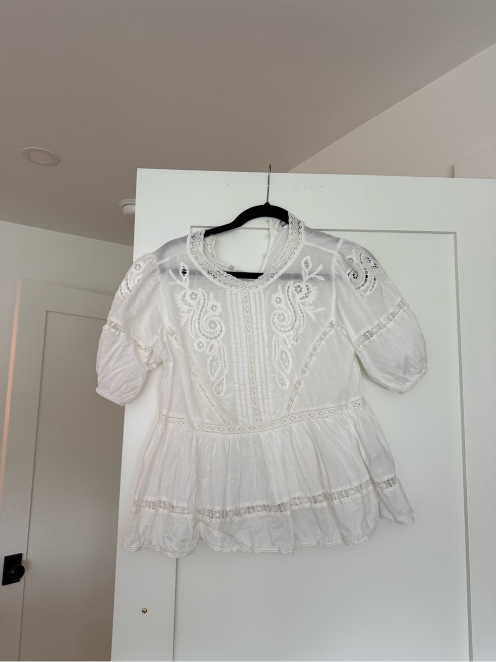 Zara White Lace-Trim Blouse